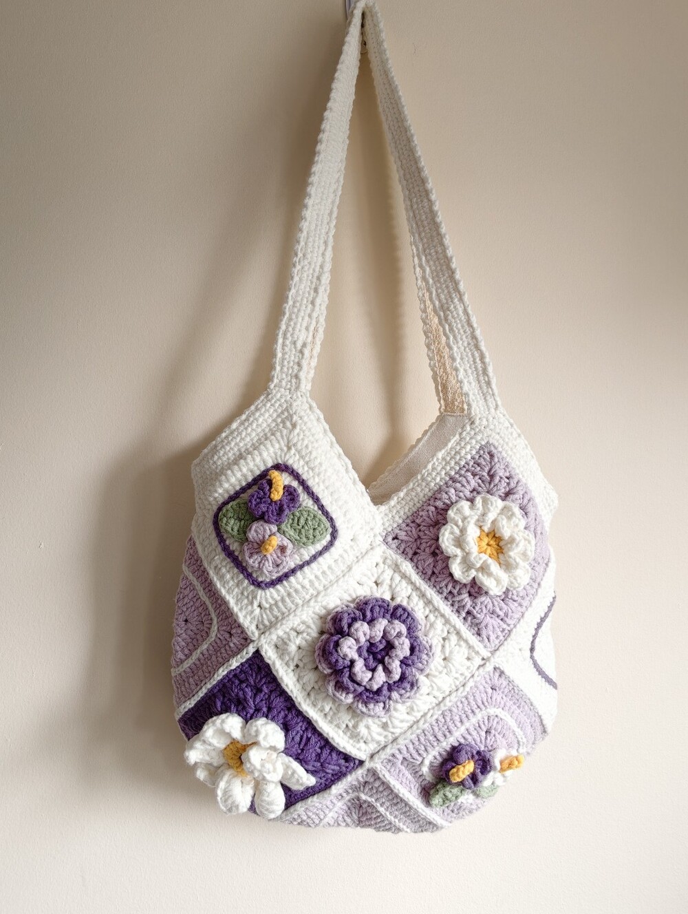 Handmade White & Lavender Crochet Flower Shoulder Bag - Picture 6 of 6